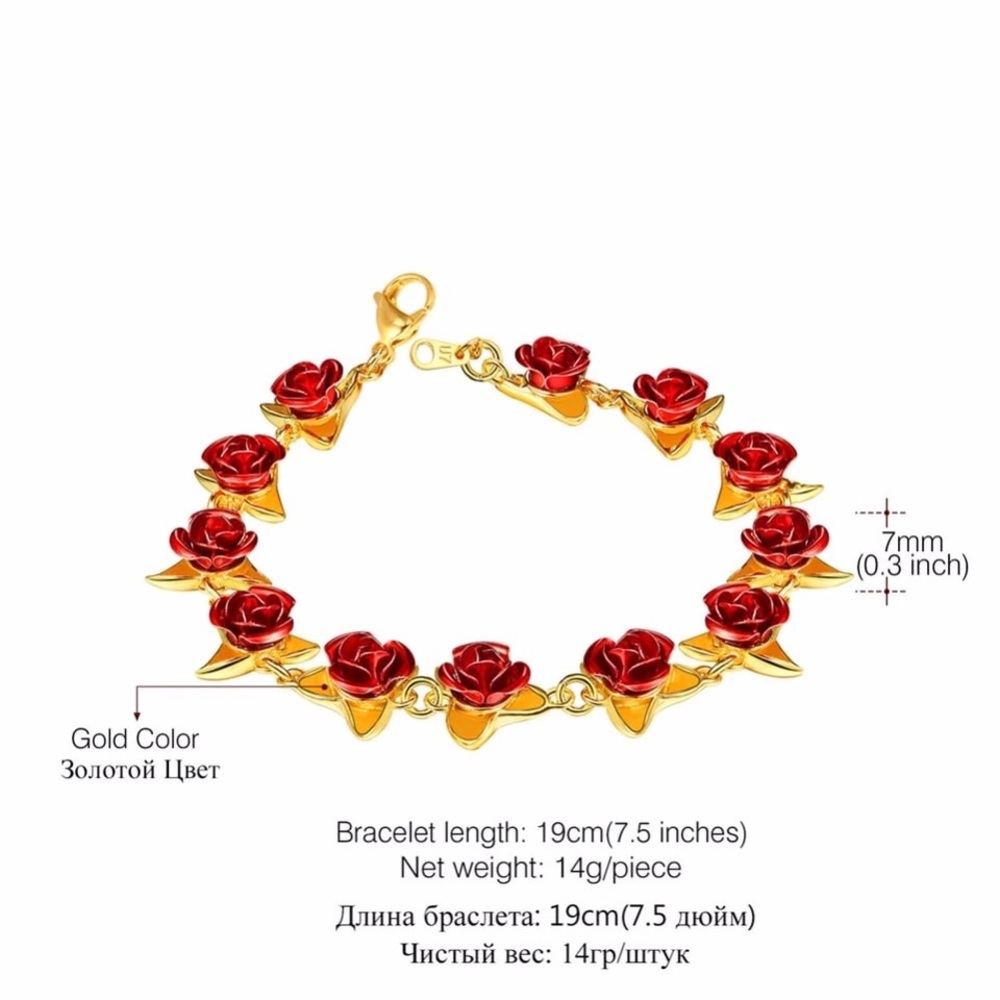 Women’s roses bracelet with gold leaves - Picture 4 of 5